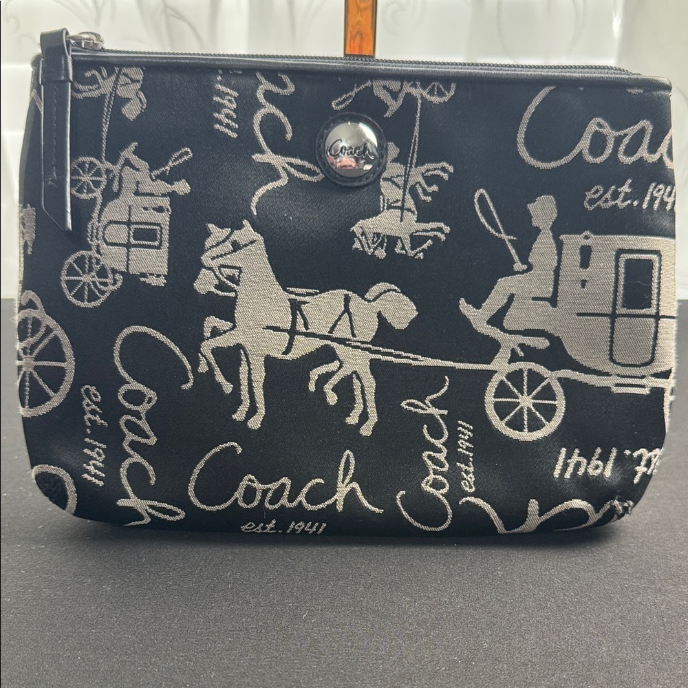 Coach Black Canvas Pouch with Silver Coach Script & Carriage Motif